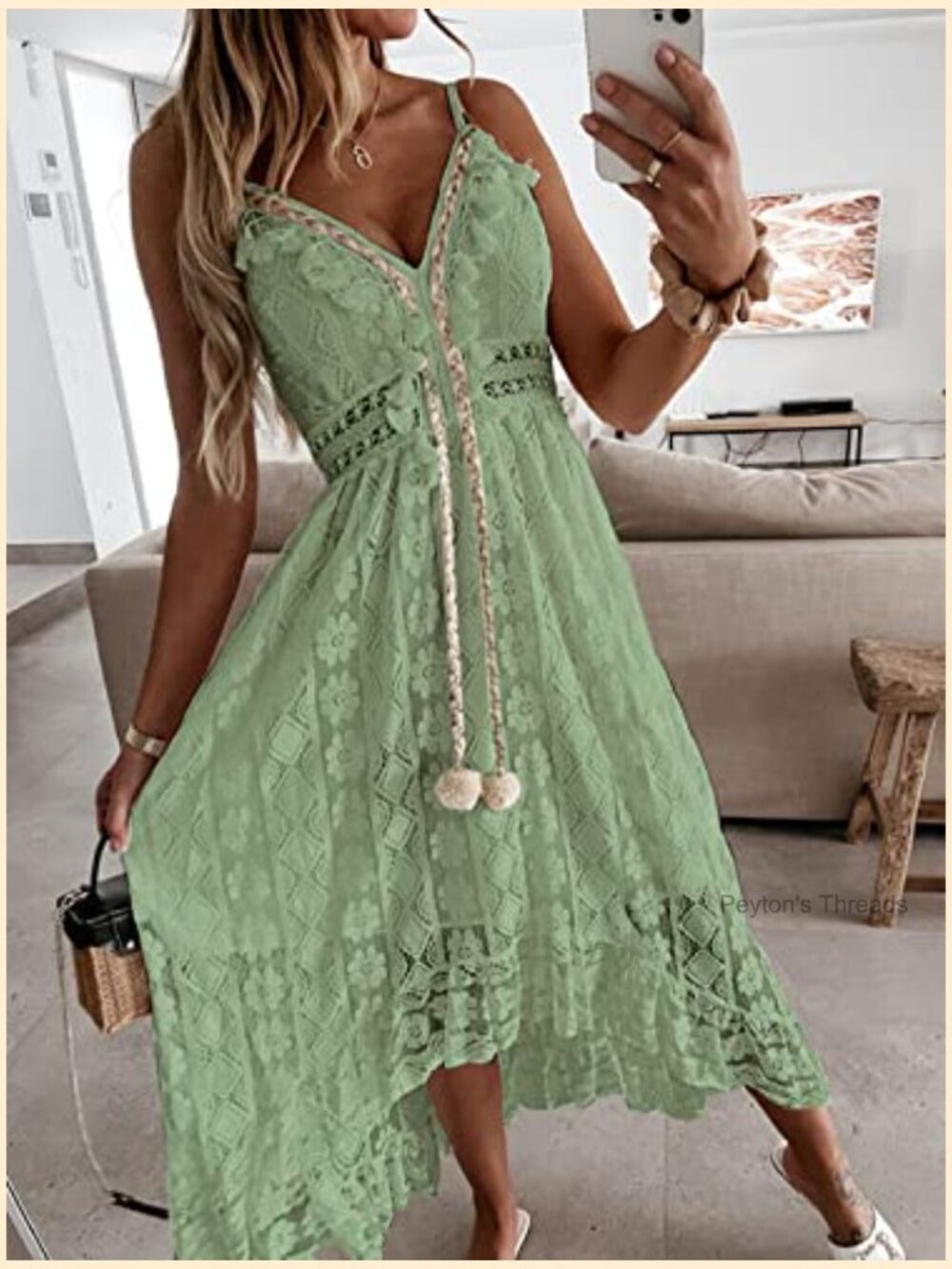 Sleeveless Lace V-Neck Maxi Sundress with Tassel - Picture 2 of 7